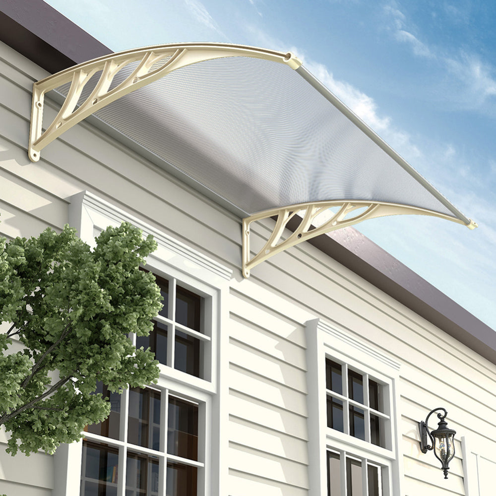 150cm White Aluminum Frame Door Window Awning with Polycarbonate Panel – Weatherproof Outdoor Shelter